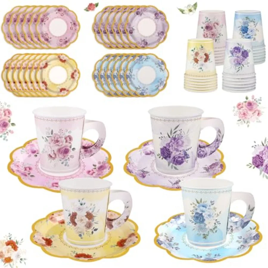 24 Sets Disposable Paper Tea Cups 7 OZ Floral Tea Party Cups with Handle and Plates Teacups and Saucer Sets for Garden Party Ba
24 Sets Disposable Paper Tea Cups 7 OZ Floral Tea Party Cups with Handle and Plates Teacups and Saucer Sets for Garden Party Ba