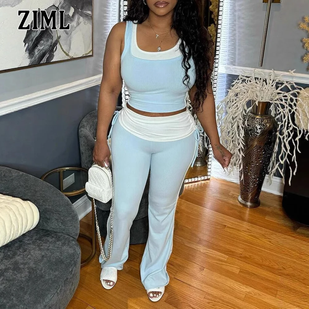 ZIML Hit Color Slimming Two Piece Set for Women Square Collar Sleevelss Short Tops High Wiast Long Pants Casual Set Female New
ZIML Hit Color Slimming Two Piece Set for Women Square Collar Sleevelss Short Tops High Wiast Long Pants Casual Set Female New