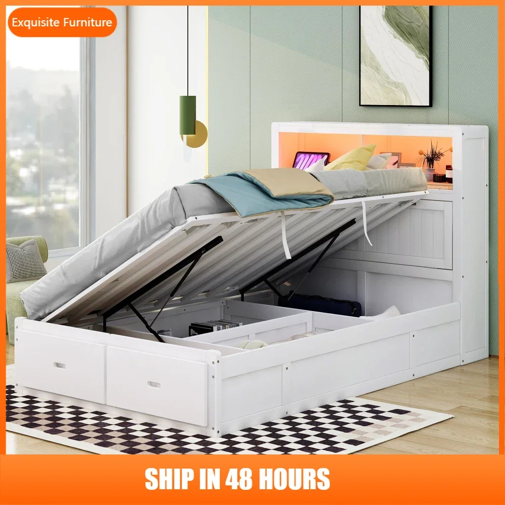 Wood Full Size Hydraulic Platform Bed with Storage LED Headboard, Charging Station and 2 Drawers, White
Wood Full Size Hydraulic Platform Bed with Storage LED Headboard, Charging Station and 2 Drawers, White