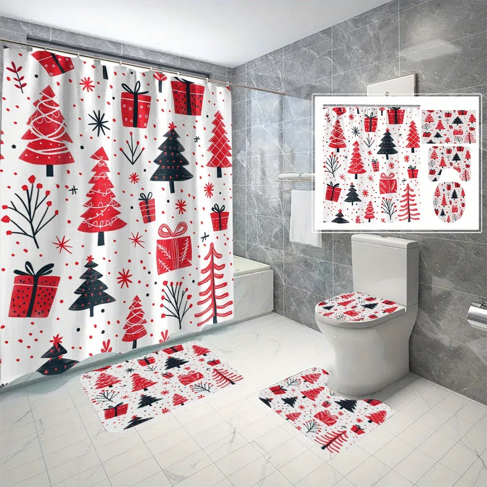 4-piece Christmas tree and gift digital printing polyester shower curtain punch-free partition bathroom four-piece set
4-piece Christmas tree and gift digital printing polyester shower curtain punch-free partition bathroom four-piece set
