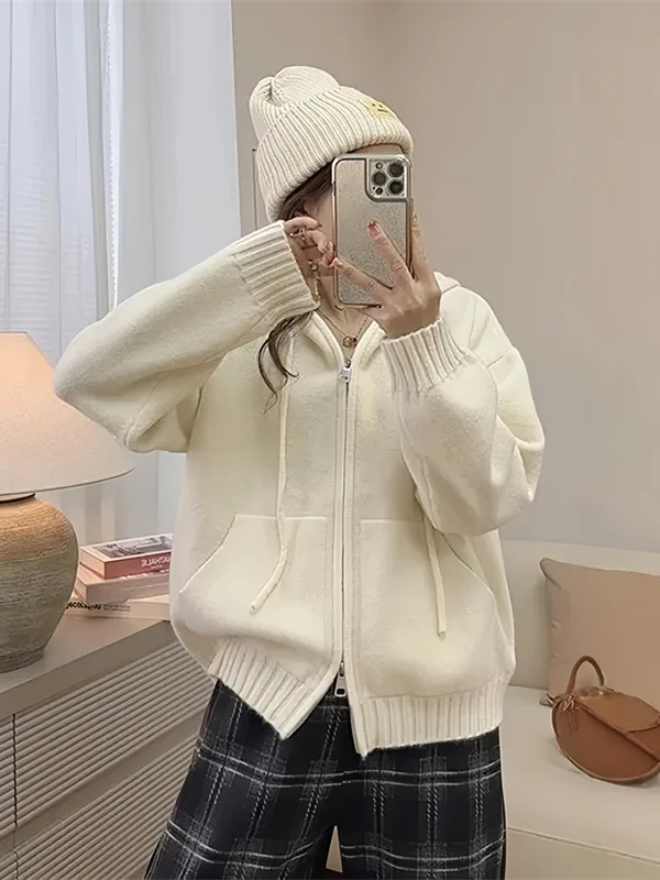 Свободная женская вязаная толстовка-худи на молнии с двойной застежкой и шнурком, новинка весны, повседневная вязаная одежда из мягкого акрилового материала
Свободная женская вязаная толстовка-худи на молнии с двойной застежкой и шнурком, новинка весны, повседневная вязаная одежда из мягкого акрилового материала