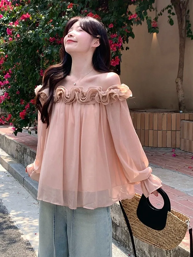 Sweet Oversized Long Sleeve One Shoulder Shirt Women's Early Spring Loose Slimming Design Gentle Top Korean Style Commute Wind
Sweet Oversized Long Sleeve One Shoulder Shirt Women's Early Spring Loose Slimming Design Gentle Top Korean Style Commute Wind