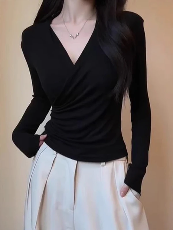 Bla Cross V-Ne Slim Fit Base irt Women's Autumn Winter Long Sve T-irt High-End Feeling Top Korean Sle Commute
Bla Cross V-Ne Slim Fit Base irt Women's Autumn Winter Long Sve T-irt High-End Feeling Top Korean Sle Commute