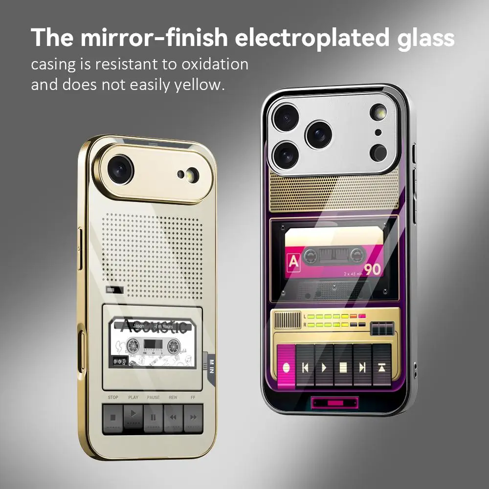 Vintage Tape Player Phone Case For IPhone 17 16 15 14 13 12 Pro Max Plus Electroplated Metal Bumper Case Tempered Glass Back
Vintage Tape Player Phone Case For IPhone 17 16 15 14 13 12 Pro Max Plus Electroplated Metal Bumper Case Tempered Glass Back