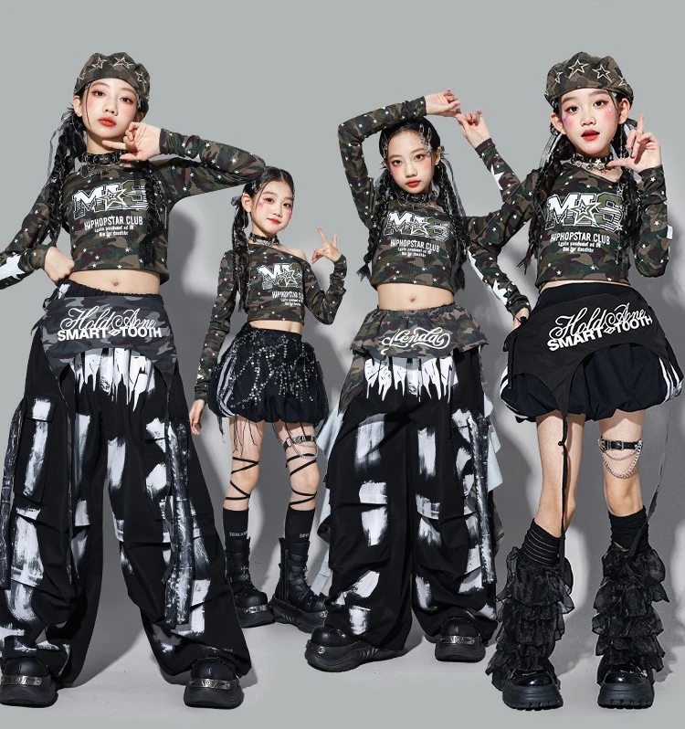 Комплект одежды для девочек: топ-кроп с открытыми плечами в стиле K-pop, камуфляжные брюки-карго, юбка для уличных танцев, детский костюм для хип-хопа и джаза, групповой костюм для детей
Комплект одежды для девочек: топ-кроп с открытыми плечами в стиле K-pop, камуфляжные брюки-карго, юбка для уличных танцев, детский костюм для хип-хопа и джаза, групповой костюм для детей
