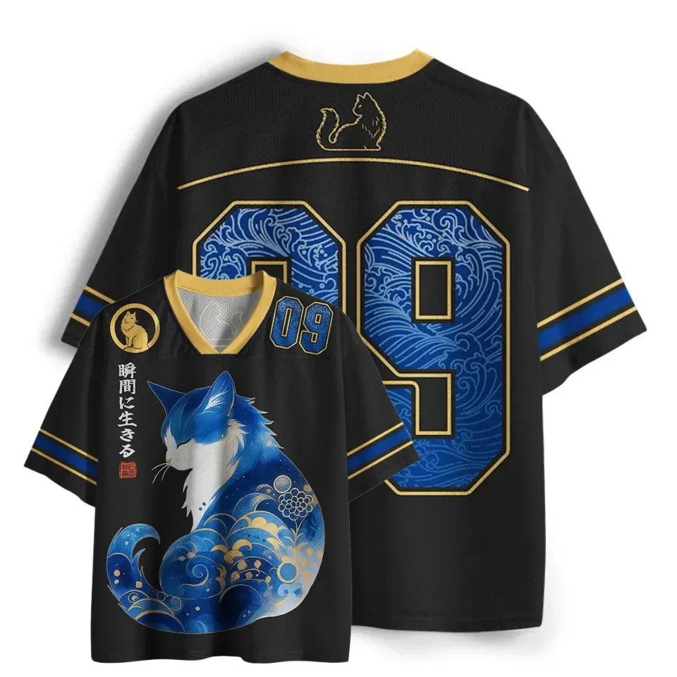 Japanese Ukiyo-e Blue Cat Jersey T-Shirt Men Women 09 Number Wave Pattern Vintage V-Neck Streetwear Football Jersey
Japanese Ukiyo-e Blue Cat Jersey T-Shirt Men Women 09 Number Wave Pattern Vintage V-Neck Streetwear Football Jersey