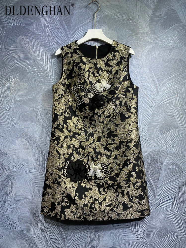 DLDENGHAN Spring Summer Jacquard Vest Dress Women O-Neck Sleeveless Beading Appliques Vintage Dresses Fashion Designer New
DLDENGHAN Spring Summer Jacquard Vest Dress Women O-Neck Sleeveless Beading Appliques Vintage Dresses Fashion Designer New