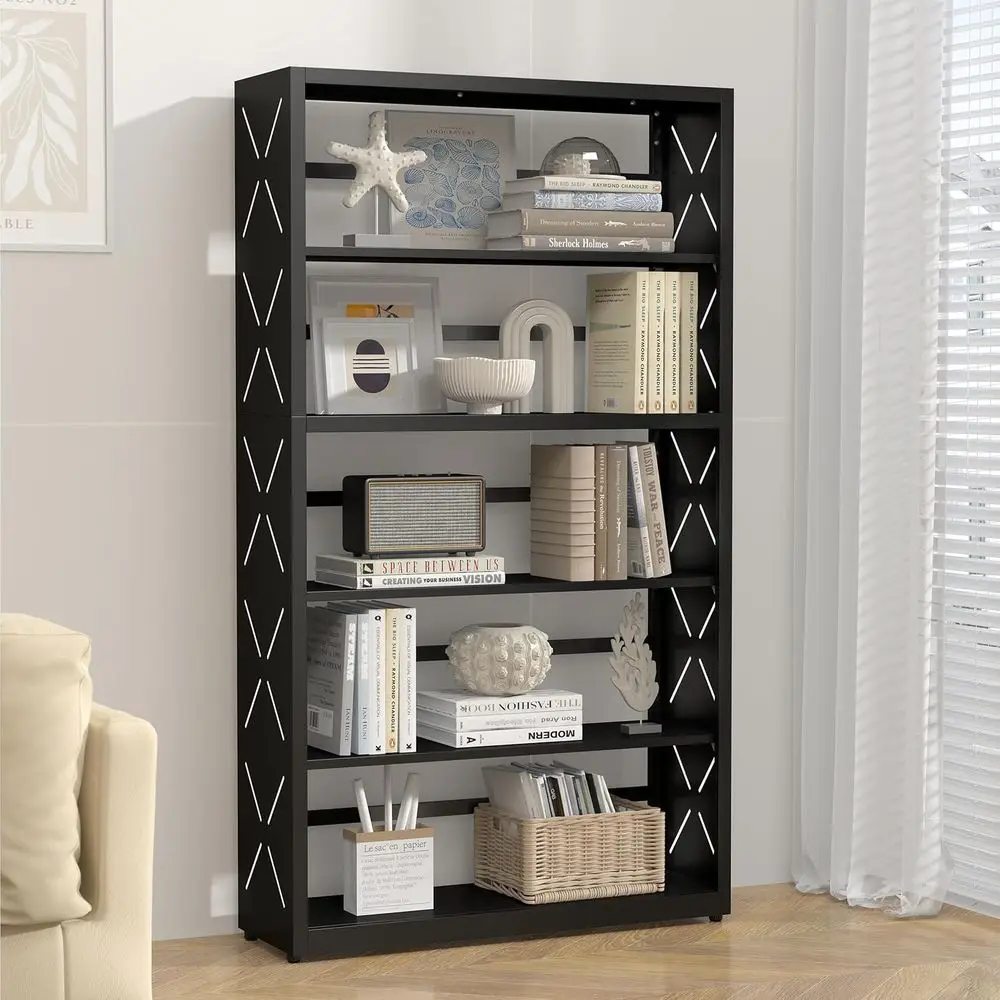 5 Tier Bookshel, 55"Tall Metal Bookcase with Adjustable Shelves, ern Display Book Shel, Black Bookcase Shelf
5 Tier Bookshel, 55"Tall Metal Bookcase with Adjustable Shelves, ern Display Book Shel, Black Bookcase Shelf