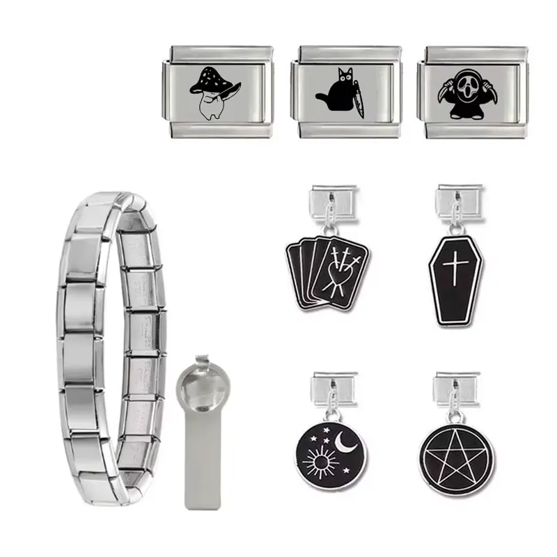 Italian Charm Stainless Steel Bracelet 9mm Splicing Module Halloween Pendant DIY Jewelry A Set Killer Tombstone Dark for Men
Italian Charm Stainless Steel Bracelet 9mm Splicing Module Halloween Pendant DIY Jewelry A Set Killer Tombstone Dark for Men