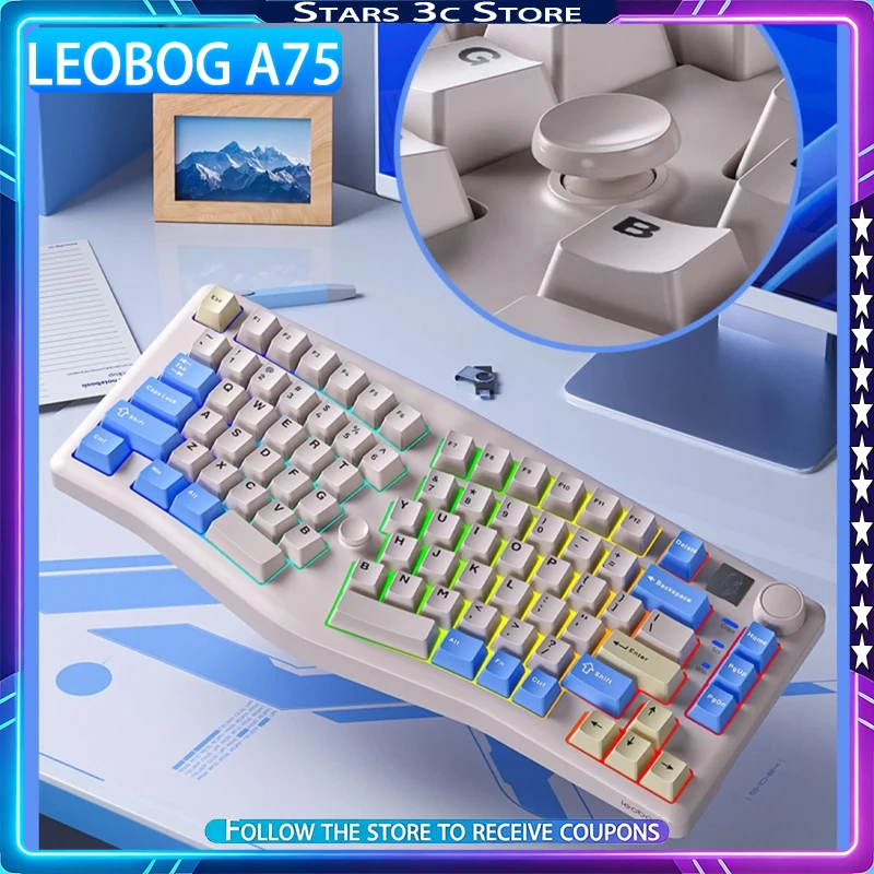 LEOBOG A75 Alice75 Mechanical Keyboard with Multi-function Knob TOP Structure Wireless Tri Mode Ergonomic Design Gaming Keyboard