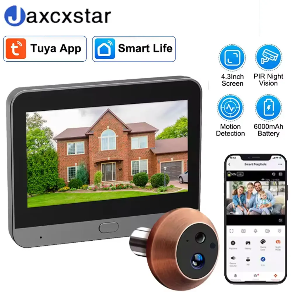 Tuya Smart Life Mini WiFi 5MP Video Door Peephole Camera 4.3-inch Screen 5000mAh PIR Motion Alarm For Home Security
Tuya Smart Life Mini WiFi 5MP Video Door Peephole Camera 4.3-inch Screen 5000mAh PIR Motion Alarm For Home Security