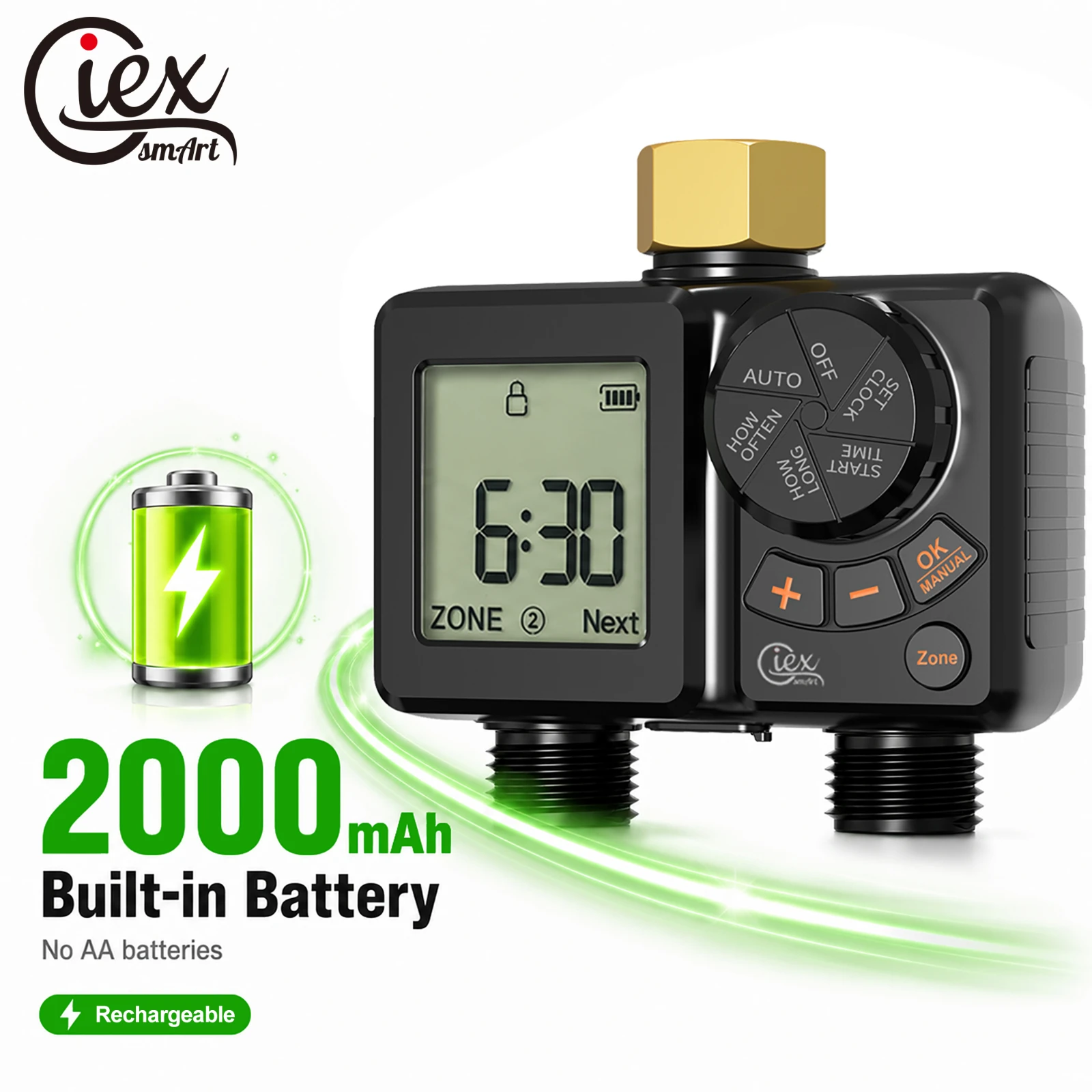2 Zone Watering Timer, Programmable Garden Hose Timer with 2 Outlets, Brass Inlet, Rain Delay Watering for Garden and Lawn
2 Zone Watering Timer, Programmable Garden Hose Timer with 2 Outlets, Brass Inlet, Rain Delay Watering for Garden and Lawn