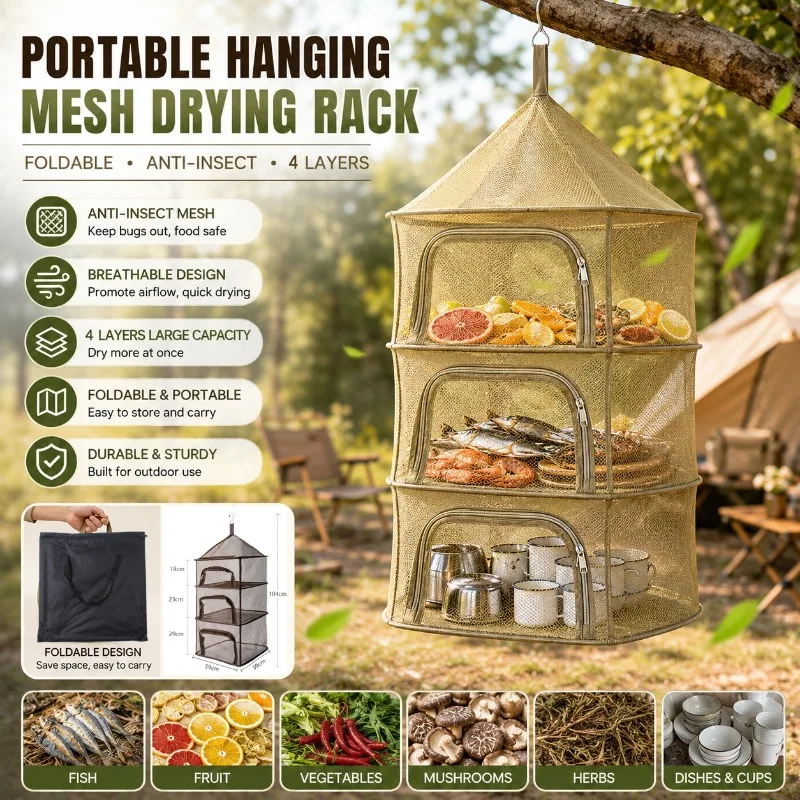 Outdoor Camping Tableware Storage Ventilation Hanging Net Bowl Basin Drying Net 4-layer Storage Net Multifunctional Drying Shelf
Outdoor Camping Tableware Storage Ventilation Hanging Net Bowl Basin Drying Net 4-layer Storage Net Multifunctional Drying Shelf