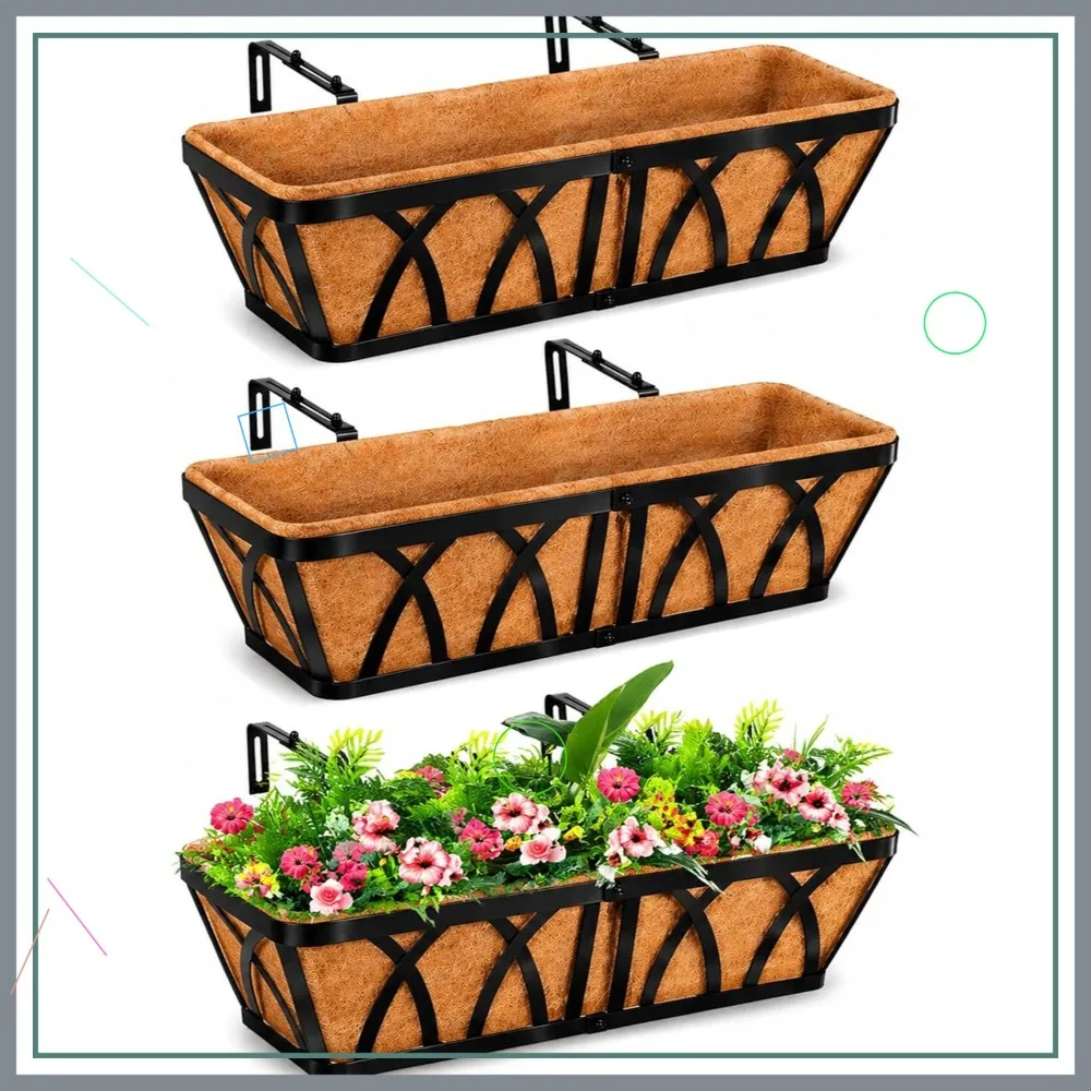 3-Pack 24" Deck Railing Planter Box with Coconut Coir Liner, Metal Hanging Basket for Outdoor Lawn
3-Pack 24" Deck Railing Planter Box with Coconut Coir Liner, Metal Hanging Basket for Outdoor Lawn