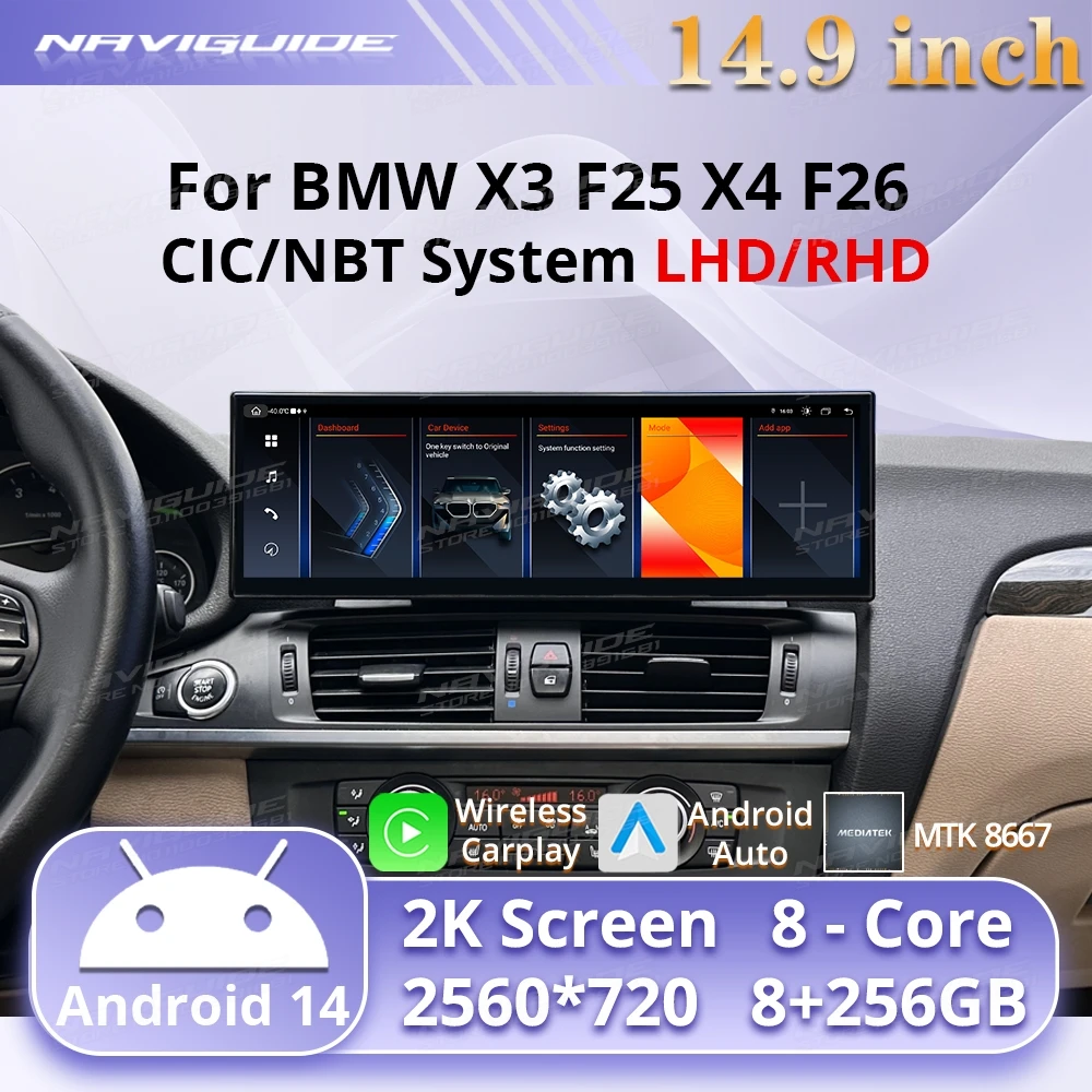 NAVIGUIDE 14.9" Android14 Car Radio For BMW X3 F25 X4 F26 2011-2013 CIC NBT System Car Multimedia Player Wireless Carplay Auto
NAVIGUIDE 14.9" Android14 Car Radio For BMW X3 F25 X4 F26 2011-2013 CIC NBT System Car Multimedia Player Wireless Carplay Auto