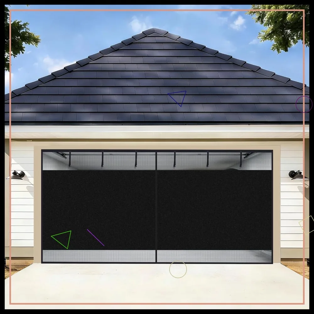 16x7FT Garage Door Screen Blackout for 2 Car, Heavy Duty Magnetic Mesh, Hands Free Retractable with 6 Straps & 26 Magnets, Black
16x7FT Garage Door Screen Blackout for 2 Car, Heavy Duty Magnetic Mesh, Hands Free Retractable with 6 Straps & 26 Magnets, Black