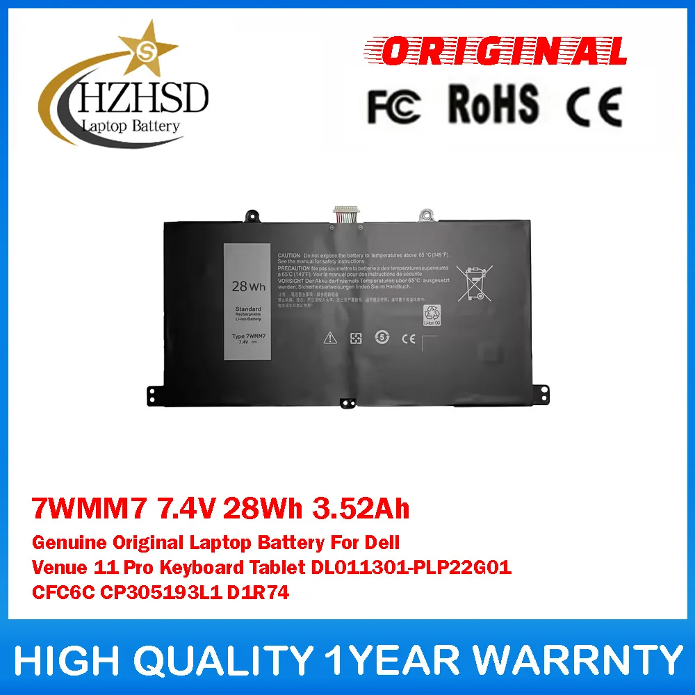 7WMM7 7.4V 28Wh 3.52Ah Genuine Original Laptop Battery For Dell Venue 11 Pro Keyboard Tablet DL011301-PLP22G01 CFC6C CP305193L1
7WMM7 7.4V 28Wh 3.52Ah Genuine Original Laptop Battery For Dell Venue 11 Pro Keyboard Tablet DL011301-PLP22G01 CFC6C CP305193L1