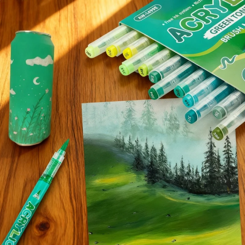 12color Acrylic Marker Green Gradient Series Quick-drying Stackable Colors Painting Graffiti Illustration Design DIY Decoration
12color Acrylic Marker Green Gradient Series Quick-drying Stackable Colors Painting Graffiti Illustration Design DIY Decoration