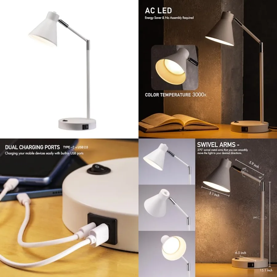 Astrum - LED Desk Lamp with Dual USB Charging Ports, 100% Metal, 270 Degree Swivel Arms, Soft Light 3000K,Bedside and Home Offi
Astrum - LED Desk Lamp with Dual USB Charging Ports, 100% Metal, 270 Degree Swivel Arms, Soft Light 3000K,Bedside and Home Offi