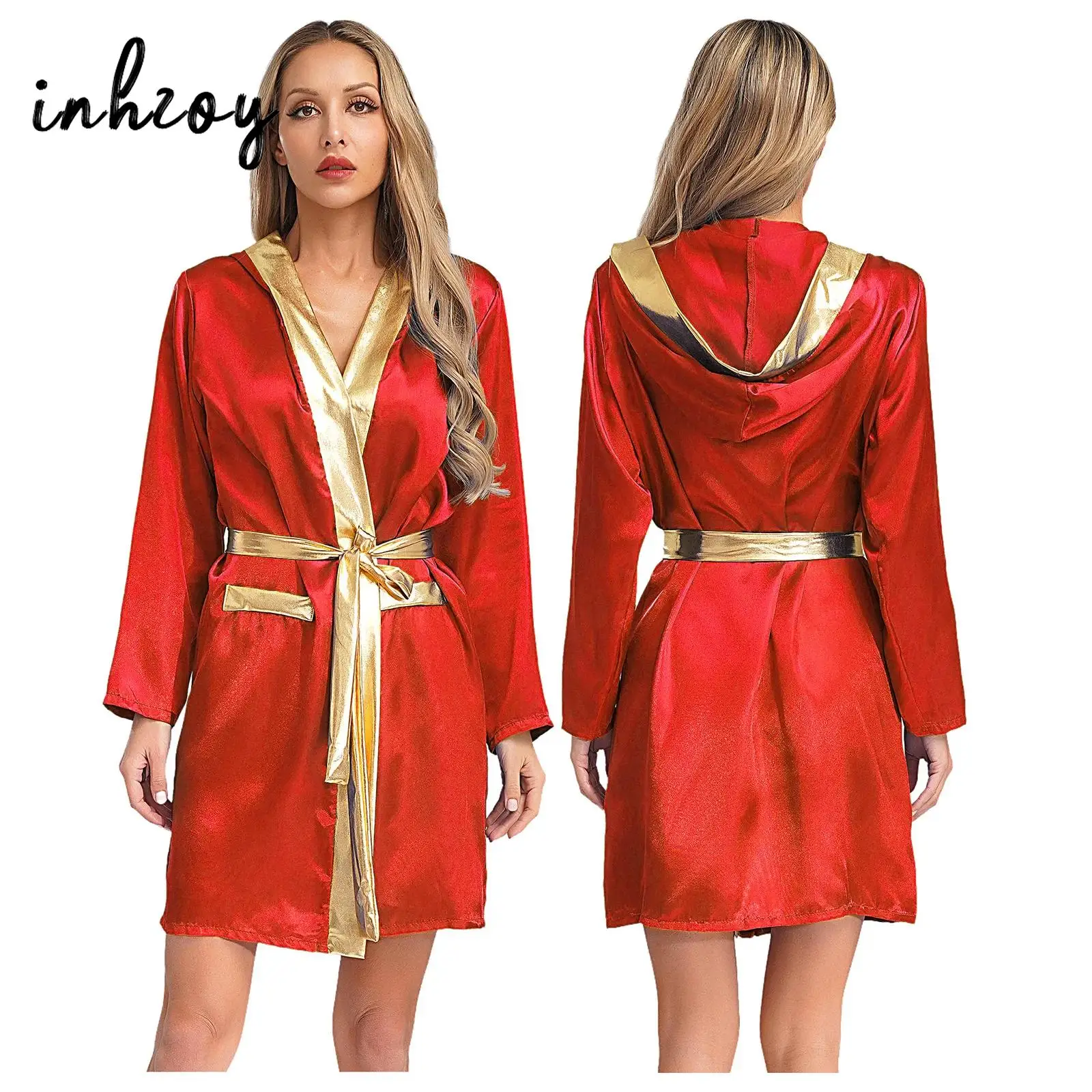 Womens Boxing Robe Halloween Cosplay Costume Metallic Trim Satin Robe Jacket for Carnival Themed Party and Fancy Dress Up Fun
Womens Boxing Robe Halloween Cosplay Costume Metallic Trim Satin Robe Jacket for Carnival Themed Party and Fancy Dress Up Fun