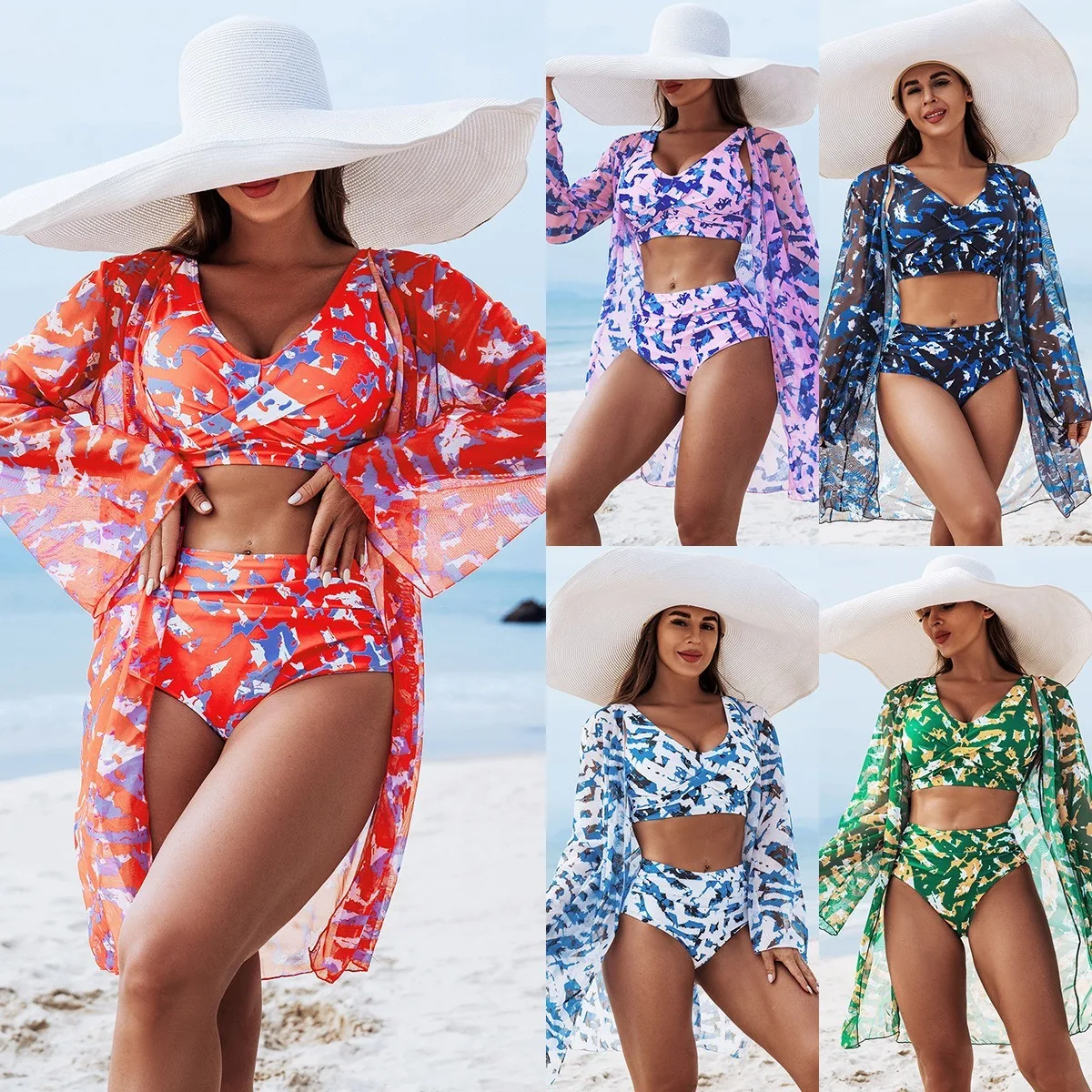 Women 3 Pieces Printed Bikini Set Cover Up Kimono High Waist Swimsuit Female Beachwear Bikini Bathing Suit
Women 3 Pieces Printed Bikini Set Cover Up Kimono High Waist Swimsuit Female Beachwear Bikini Bathing Suit