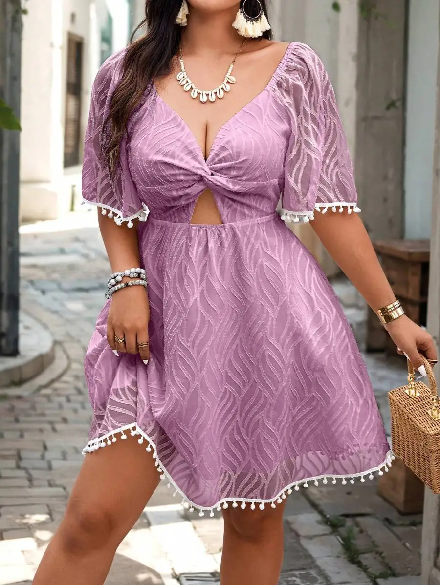 Plus Size Women Holiday Twist Knot Ruffle Sleeve Mini Dress
Plus Size Women Holiday Twist Knot Ruffle Sleeve Mini Dress
