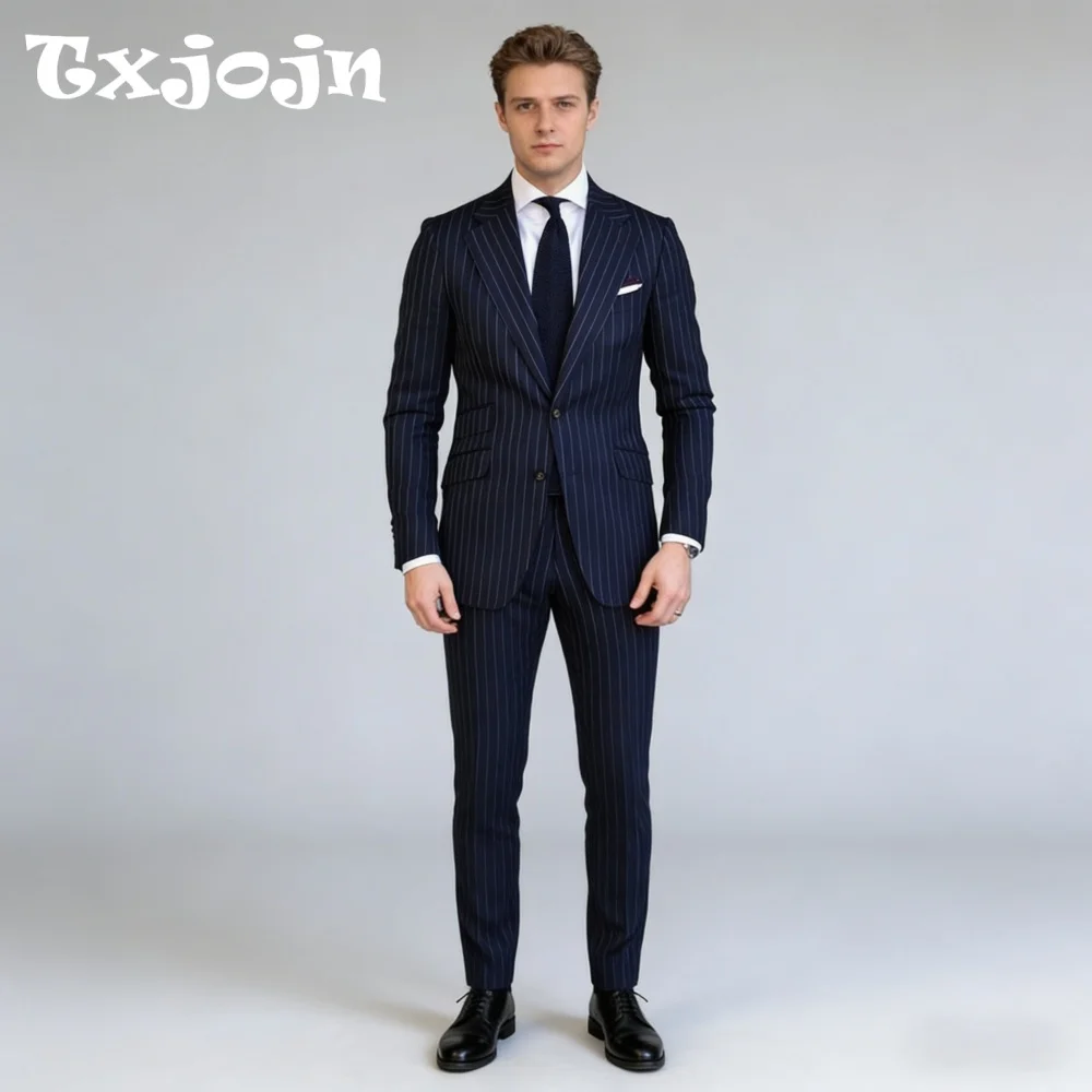 Navy Pinstripe Peak Lapel For Men Wedding Formal 2PCS Suit Groom Suit Set Includes Jacket Pants Wedding Occasion Customized
Navy Pinstripe Peak Lapel For Men Wedding Formal 2PCS Suit Groom Suit Set Includes Jacket Pants Wedding Occasion Customized