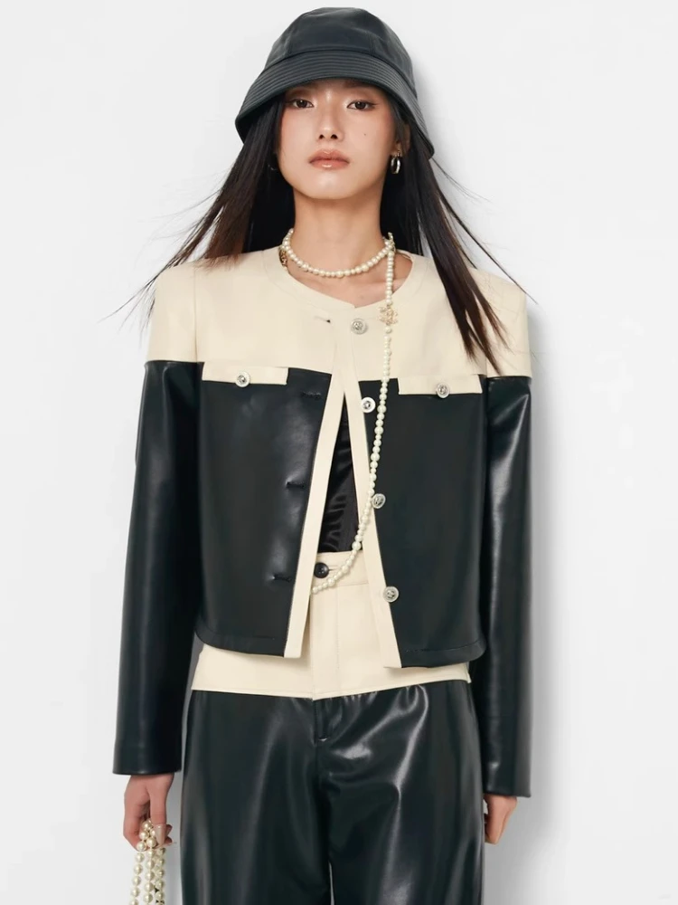 Elegant Cropped Genuine Leather Jackets Women Spring Autumn High-end Simple Black White Contrast Design Soft Real Sheepskin Coat
Elegant Cropped Genuine Leather Jackets Women Spring Autumn High-end Simple Black White Contrast Design Soft Real Sheepskin Coat