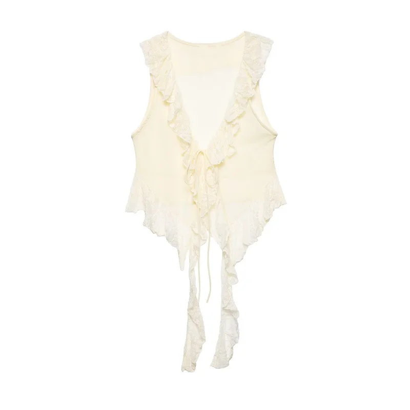 Summer Women's Patchwork Lace Cardigan Vest Top 2026 New Fashionable Sleeveless Top Elegant Short Women's Clothing
Summer Women's Patchwork Lace Cardigan Vest Top 2026 New Fashionable Sleeveless Top Elegant Short Women's Clothing
