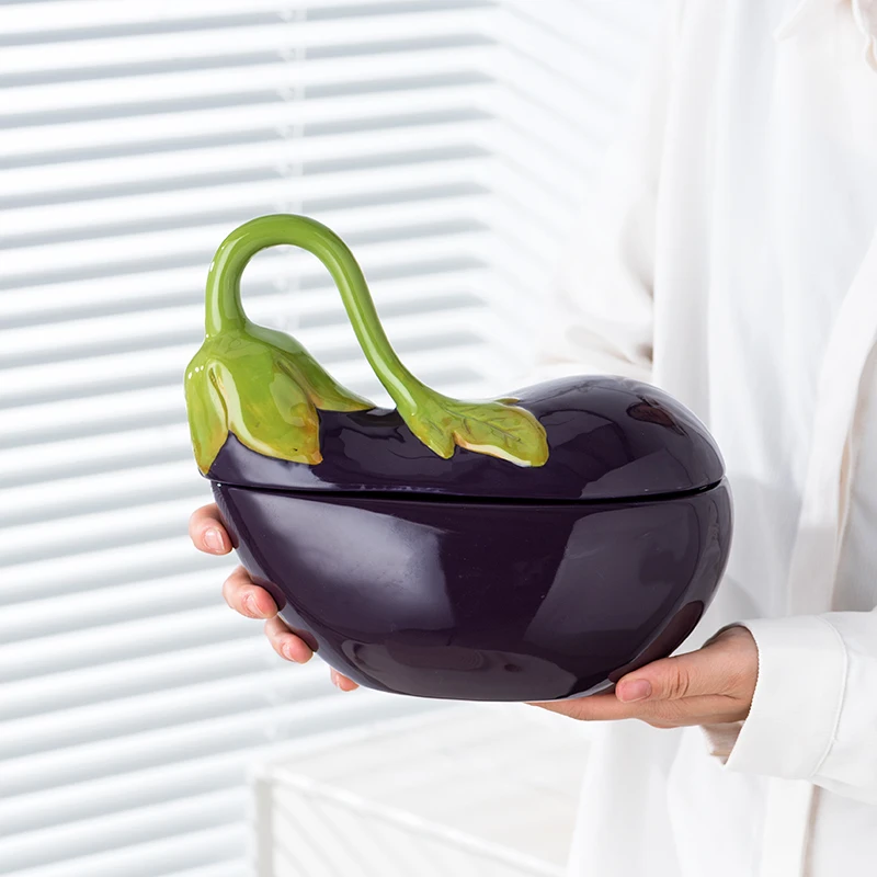 Ceramic Vegetable Purple Eggplant with Lid Bowls, Fruit Salad Dessert Soup Noodle Bowl, Home Restaurant Kitchen Supplies, 1Pc
Ceramic Vegetable Purple Eggplant with Lid Bowls, Fruit Salad Dessert Soup Noodle Bowl, Home Restaurant Kitchen Supplies, 1Pc