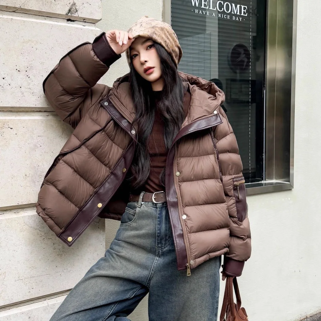 Winter Warm Patchwork Hooded Down Jacket Female Thick Loose Casual Zipper Jackets Women White Duck Down Solid Parker Outwears
Winter Warm Patchwork Hooded Down Jacket Female Thick Loose Casual Zipper Jackets Women White Duck Down Solid Parker Outwears