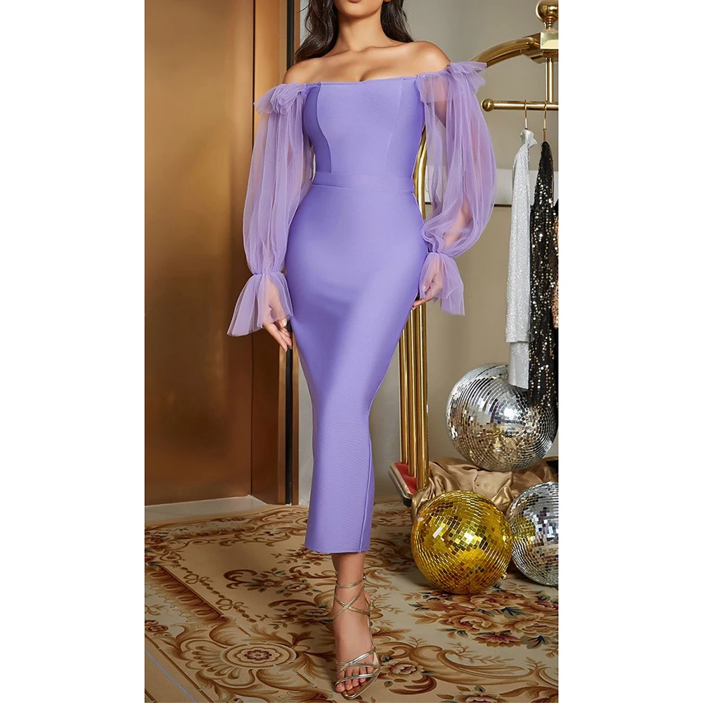 Luxury Purple Evening Party Dresses Strapless Off the Shoulder Full Sleeves Tea Length Slim Fit Sexy Elegant Women Prom Gowns
Luxury Purple Evening Party Dresses Strapless Off the Shoulder Full Sleeves Tea Length Slim Fit Sexy Elegant Women Prom Gowns