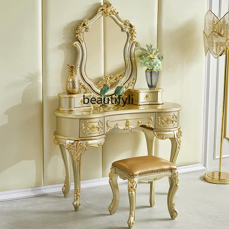 B03 European dresser full solid wood carving flower bedroom makeup table home makeup mirror combination integrated champagne gol
B03 European dresser full solid wood carving flower bedroom makeup table home makeup mirror combination integrated champagne gol