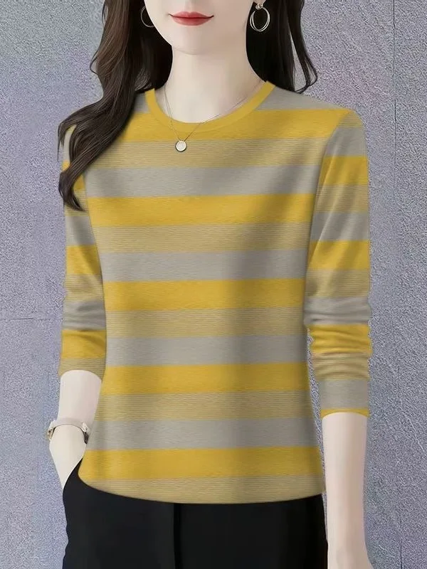 Slimming Effect Loose Fit Long Sleeve round Neck Striped T-Shirt for Women Casual Wear Comfortable Breathable Polyester Fiber
Slimming Effect Loose Fit Long Sleeve round Neck Striped T-Shirt for Women Casual Wear Comfortable Breathable Polyester Fiber