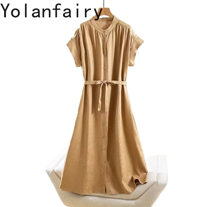 YOLANFAIRY 100% Real Mulberry Silk Dresses for Woman Summer 2026 Short Sleeve Jacquard Dress Women Lace-up Elegant Dress Fashion
YOLANFAIRY 100% Real Mulberry Silk Dresses for Woman Summer 2026 Short Sleeve Jacquard Dress Women Lace-up Elegant Dress Fashion