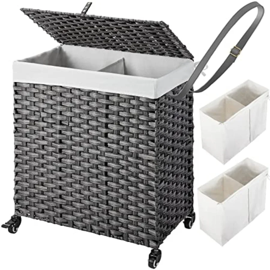 Laundry Hamper with Wheels No Install Needed 110L Divided Handwoven Hampers 2 Removable Liner Bags for Efficient Laundry Organi
Laundry Hamper with Wheels No Install Needed 110L Divided Handwoven Hampers 2 Removable Liner Bags for Efficient Laundry Organi