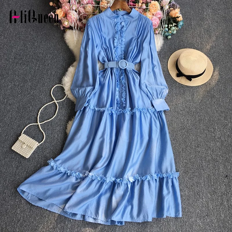 Runway Spring Fall Women Long Lantern Sleeve Single-breasted Maxi Dress Elegant Ladies Stand Neck Belt Party Dresses Vestidos
Runway Spring Fall Women Long Lantern Sleeve Single-breasted Maxi Dress Elegant Ladies Stand Neck Belt Party Dresses Vestidos