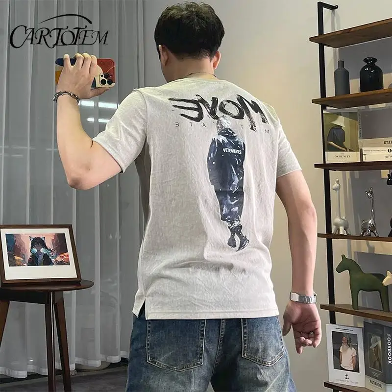 Breathable Tianshi Linen Cotton Short Sleeve T-shirt Men's Summer Round Collar Back Cartoon Printed Cotton and Line Top
Breathable Tianshi Linen Cotton Short Sleeve T-shirt Men's Summer Round Collar Back Cartoon Printed Cotton and Line Top