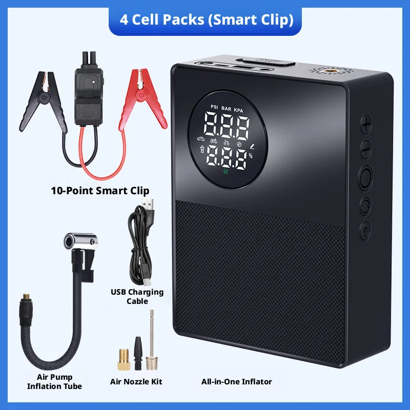 Car Jump Starter & Air Compressor All-in-One, Emergency Car Battery Booster with Tire Inflator, Portable Power Bank for Vehicle
Car Jump Starter & Air Compressor All-in-One, Emergency Car Battery Booster with Tire Inflator, Portable Power Bank for Vehicle