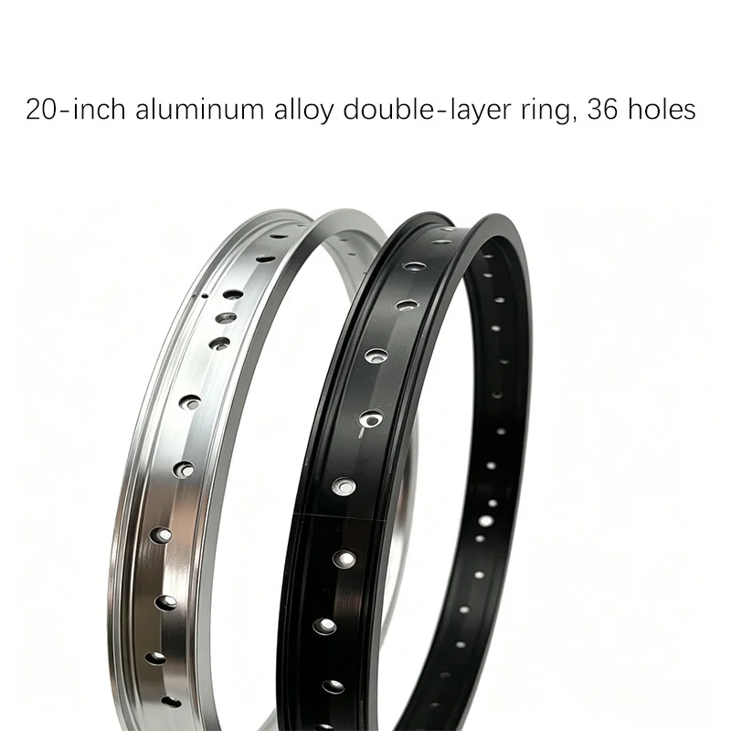 BMX 20-inch aluminum alloy double-layer ring, 36-hole, available in black and silver
BMX 20-inch aluminum alloy double-layer ring, 36-hole, available in black and silver