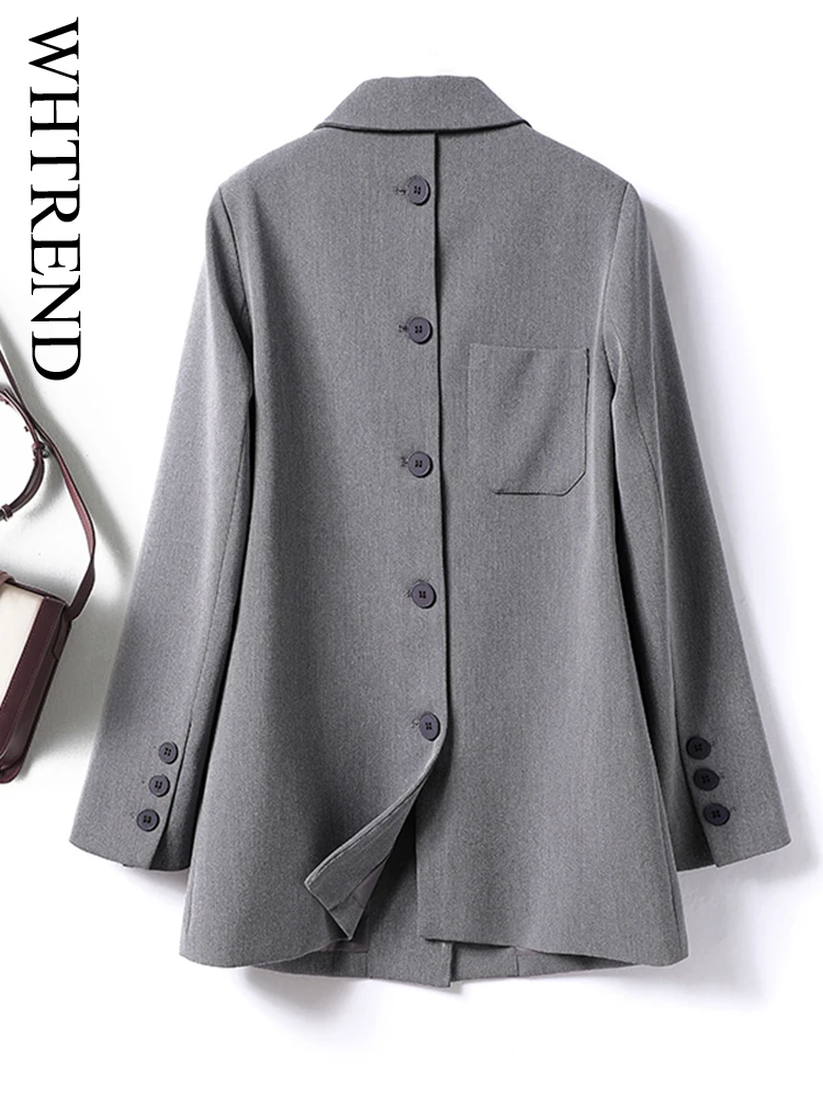 WHTREND дизайнерский серый блейзер на пуговицах сзади для женщин, модная офисная женская куртка с зубцами и длинными рукавами, осеннее новое пальто WH1666
WHTREND дизайнерский серый блейзер на пуговицах сзади для женщин, модная офисная женская куртка с зубцами и длинными рукавами, осеннее новое пальто WH1666