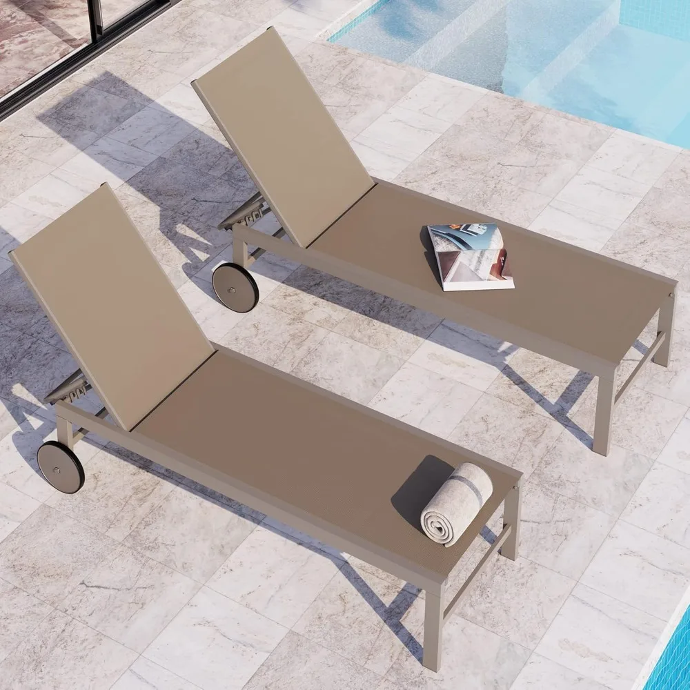 2 PCS Outdoor Chaise Lounge with Wheels, Aluminum Patio Lounge Chair with 5 Adjustable Positions for Poolside, Beach, Yard
2 PCS Outdoor Chaise Lounge with Wheels, Aluminum Patio Lounge Chair with 5 Adjustable Positions for Poolside, Beach, Yard