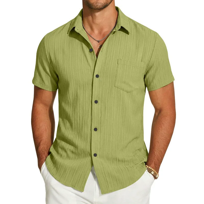 Summer Men's Single Breasted Short Sleeve Beach Shirts Solid Color Turn Down Collar Casual Shirt Men Striped Breathable Tops
Summer Men's Single Breasted Short Sleeve Beach Shirts Solid Color Turn Down Collar Casual Shirt Men Striped Breathable Tops