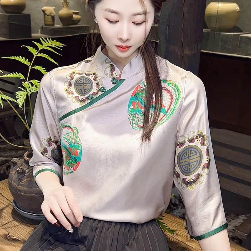 Floral Printed Blouses Women Half Sleeve Loose Vintage Tang Tops Chinese Style Retro Cheongsam
Floral Printed Blouses Women Half Sleeve Loose Vintage Tang Tops Chinese Style Retro Cheongsam