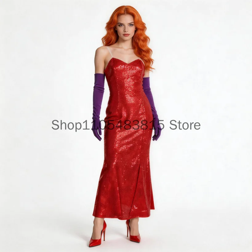 Movie Who Framed Roger Rabbit Jessica Cosplay Costume Sexy Tube Sleeveless High Split Sequined Dress Suits Halloween Party
Movie Who Framed Roger Rabbit Jessica Cosplay Costume Sexy Tube Sleeveless High Split Sequined Dress Suits Halloween Party