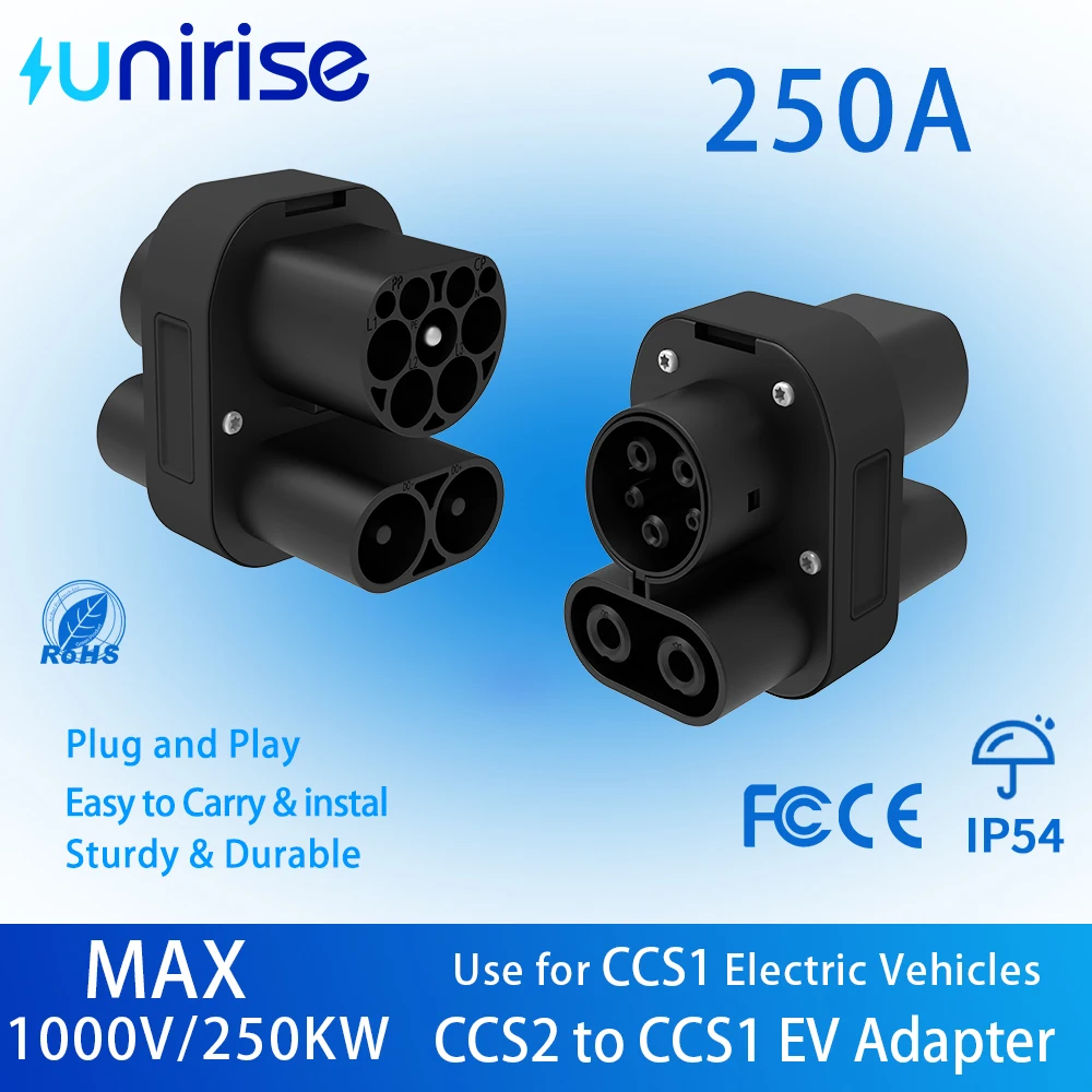 Unirise CCS2 to CCS1 EV Adapter 250KW 1000V CCS COMBO2 DC Charging Station Converter for Electric car J1772 CCS1 socket Charger
Unirise CCS2 to CCS1 EV Adapter 250KW 1000V CCS COMBO2 DC Charging Station Converter for Electric car J1772 CCS1 socket Charger