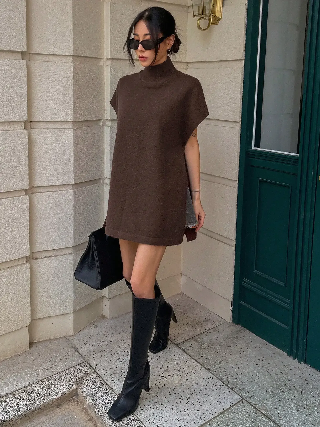 Women's Solid Brown Loose High-Neck Sleeveless Knit Sweater Dress for Fall Winter
Women's Solid Brown Loose High-Neck Sleeveless Knit Sweater Dress for Fall Winter