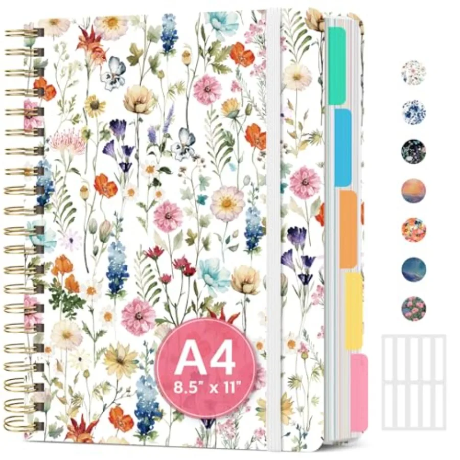 Large Spiral Lined Notebooks for Work with Removable Dividers and Tabs, 8.5"x11" Pretty Hardcover 5 Subject Notebook Journal fo
Large Spiral Lined Notebooks for Work with Removable Dividers and Tabs, 8.5"x11" Pretty Hardcover 5 Subject Notebook Journal fo