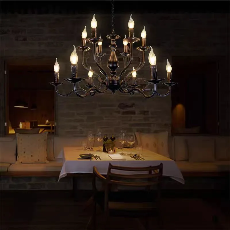 French LED candle chandelier Industrial black Iron Chandelier Kitchen Island dining room coffee shop Vintage farmhouse lighting
French LED candle chandelier Industrial black Iron Chandelier Kitchen Island dining room coffee shop Vintage farmhouse lighting