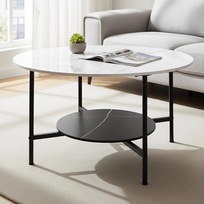 White Marble Round Coffee Table for Living Room, 2-Tier Circle Coffee Table with Storage, Center Cocktail Table
White Marble Round Coffee Table for Living Room, 2-Tier Circle Coffee Table with Storage, Center Cocktail Table